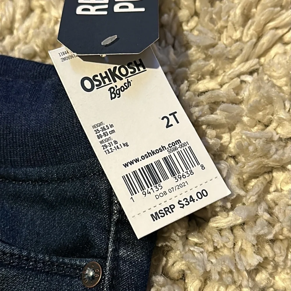 Blue Wash Denim Relaxed Pull On Jeans New 2T - Osh Kosh B' Gosh
